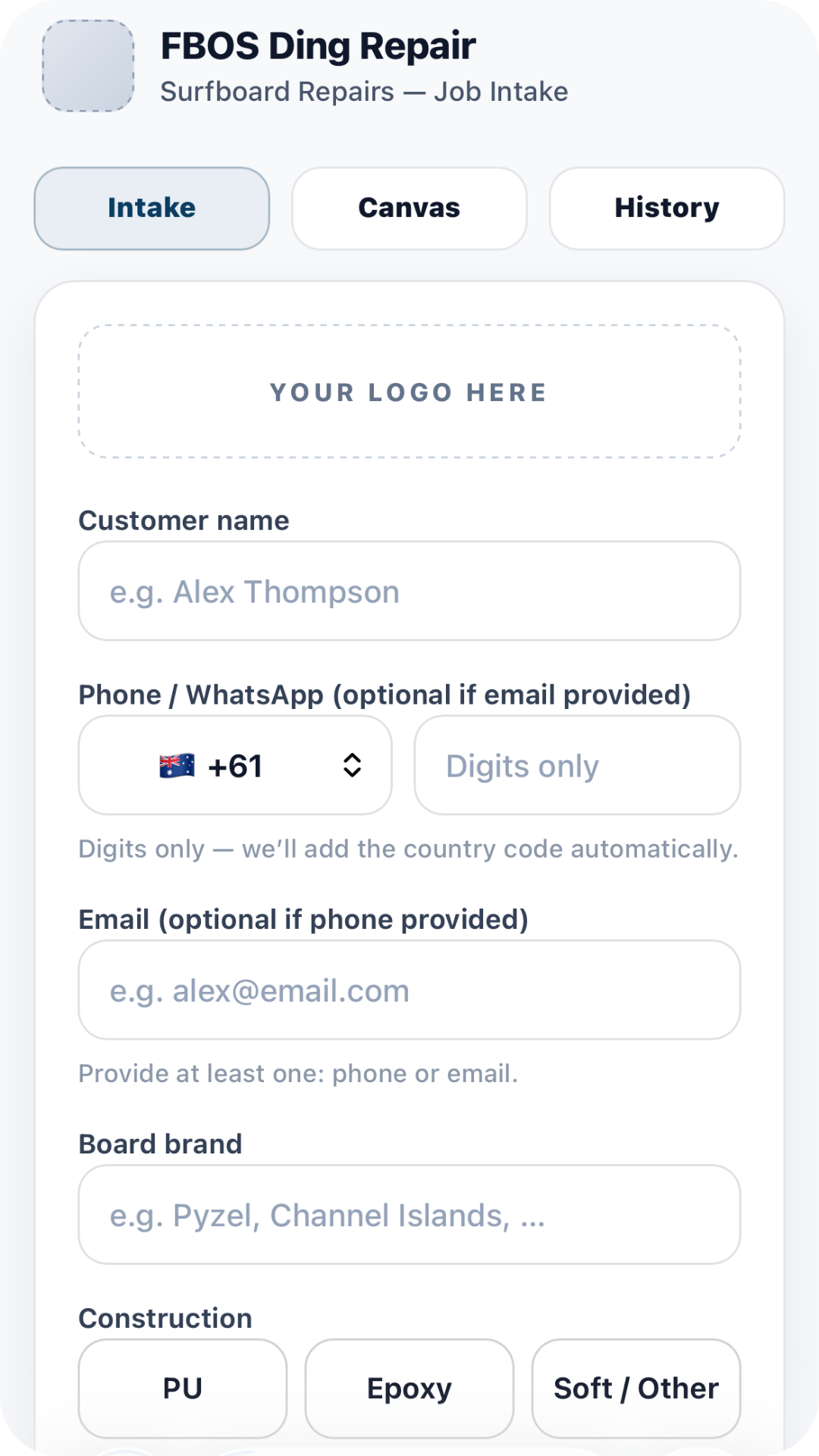 Preview of the FBOS Canvas on a phone